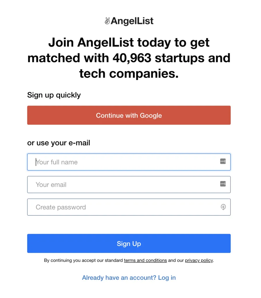 AngelList find a job