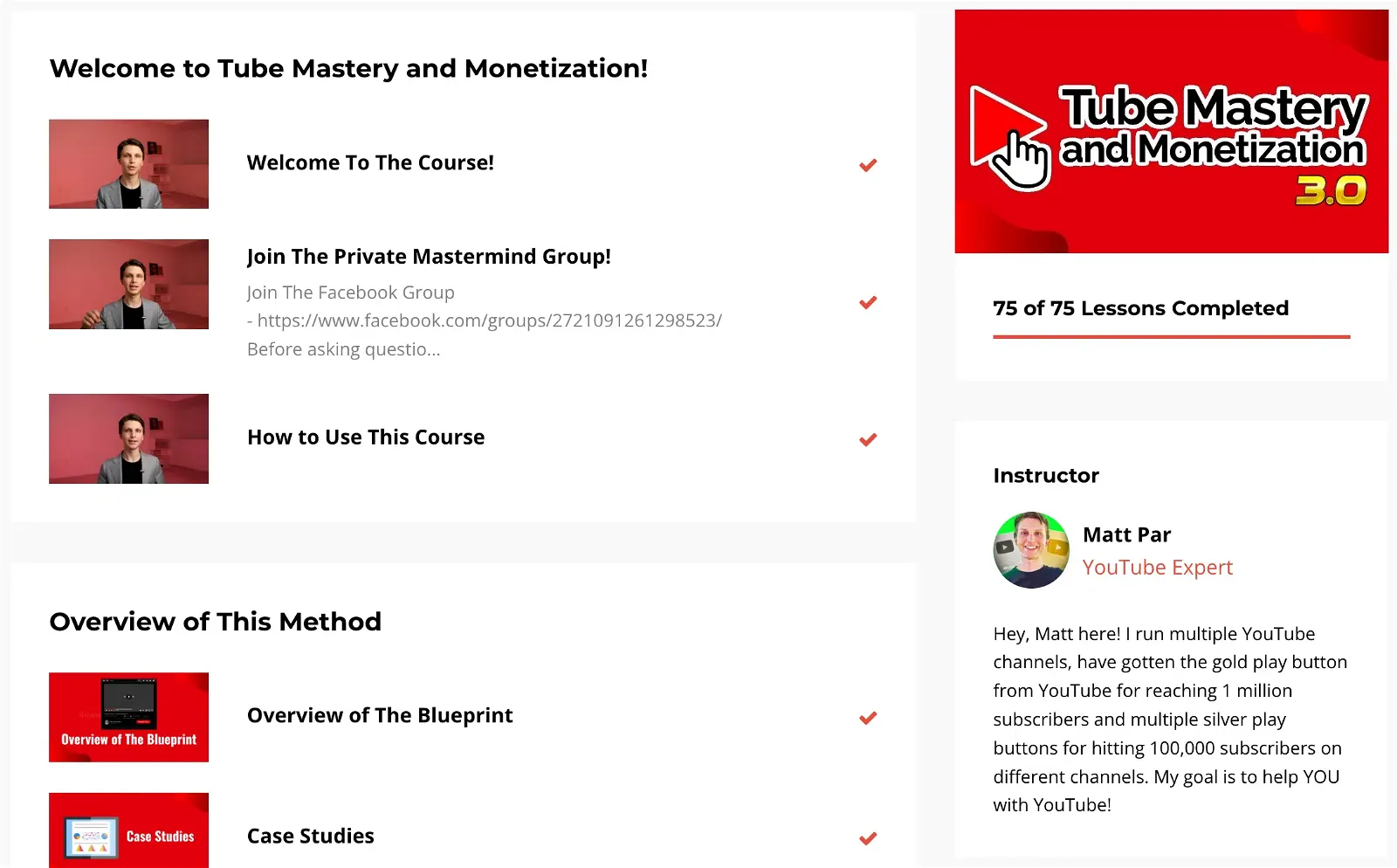 Tube Mastery and Monetization by Matt Par Homepage